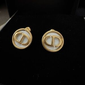 Gold and White Earrings